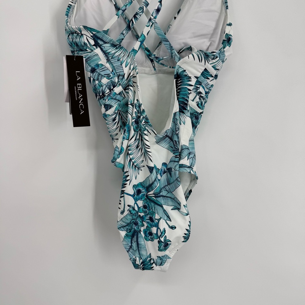 La Blanca One Piece Swimsuit Size 12 NWT Strappy Tropical Leaf Tummy Control - Picture 8 of 11